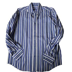 BUGATCHI UOMO Men's Classic Fit Striped Long Slv Button Up Shirt  see pics 4 sz